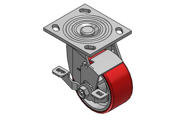 4 Series 2 Inch Wide Top Plate Swivel Caster Caster with 4 x 2 Moldon Polyurethane (Cast Iron Core) Wheel and Top Lock Brake