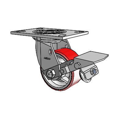 4 Series 2 Inch Wide Top Plate Swivel Caster Caster with 4 x 2 Moldon Polyurethane (Cast Iron Core) Wheel and Tread Lock Brake