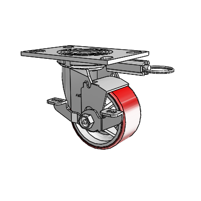 4 Series 2 Inch Wide Top Plate Swivel Caster Caster with 4 x 2 Moldon Polyurethane (Cast Iron Core) Wheel and Top Lock Brake