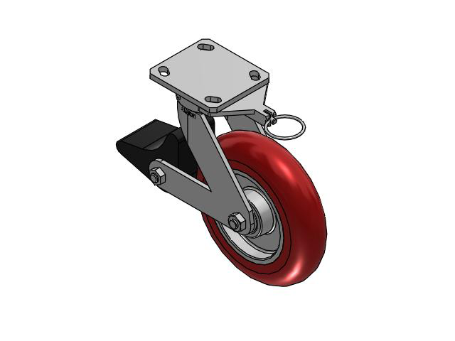 110 Series Kingpinless Top Plate Swivel Caster with 8 x 2 Red Tread on Aluminum Core UA - Magnum Polyurethane (Aluminum Core) Wheel and Poly Lock Integrated Brake