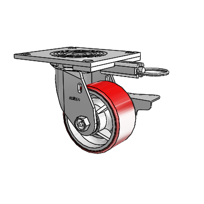 4 Series 2 Inch Wide Top Plate Swivel Caster Caster with 4 x 2 Moldon Polyurethane (Cast Iron Core) Wheel and Side Lock Brake