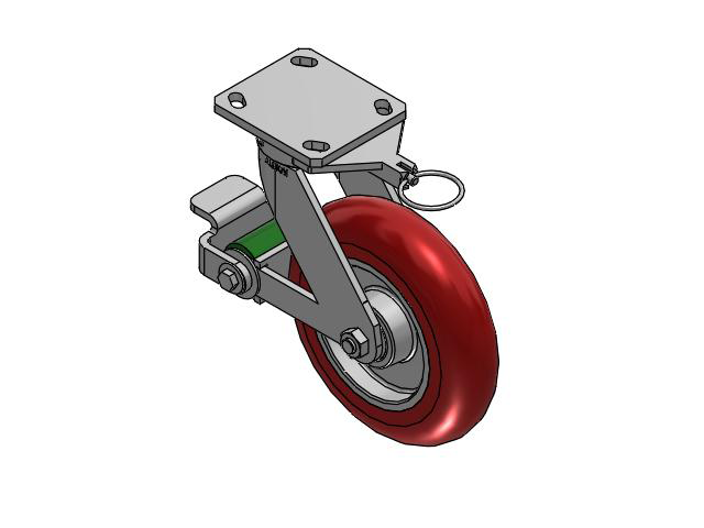 110 Series Kingpinless Top Plate Swivel Caster with 8 x 2 Red Tread on Aluminum Core UA - Magnum Polyurethane (Aluminum Core) Wheel and Poly Cam Brake