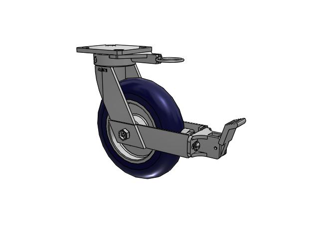 110 Series Kingpinless Top Plate Swivel Caster with 8 x 2 Blue Tread on Aluminum Core UA - Magnum Polyurethane (Aluminum Core) Wheel and Face Brake