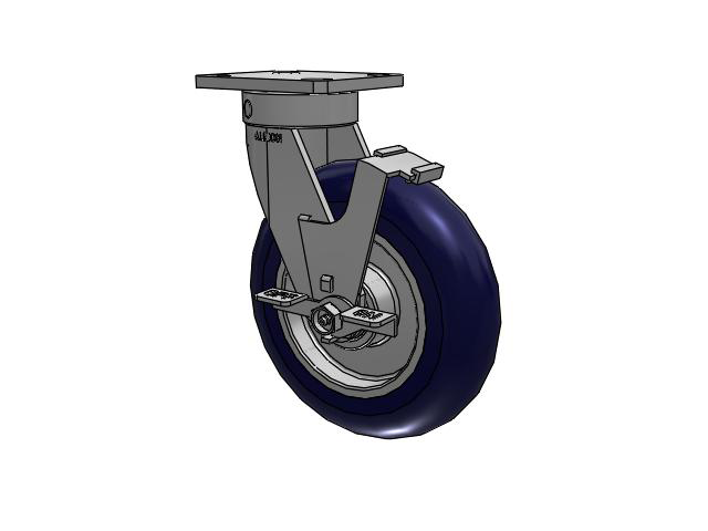 110 Series Kingpinless Top Plate Swivel Caster with 8 x 2 Blue Tread on Aluminum Core UA - Magnum Polyurethane (Aluminum Core) Wheel and Face Brake