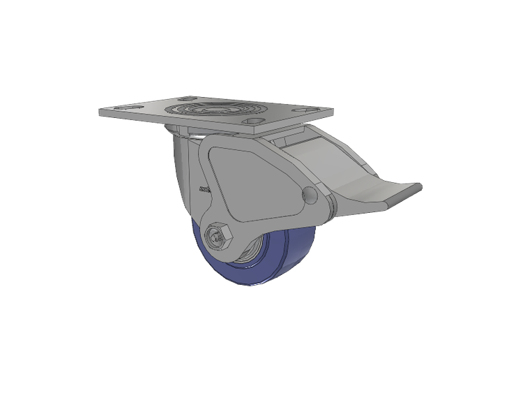 4 Series 2 Inch Wide Top Plate Swivel Caster with 4 x 2 HydroTech (Flat) Wheel and Total Lock Brake