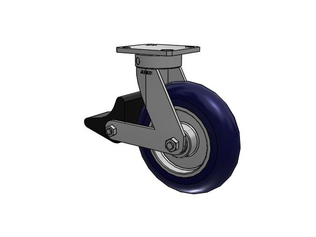 110 Series Kingpinless Top Plate Swivel Caster with 8 x 2 Blue Tread on Aluminum Core UA - Magnum Polyurethane (Aluminum Core) Wheel and Poly Lock Integrated Brake