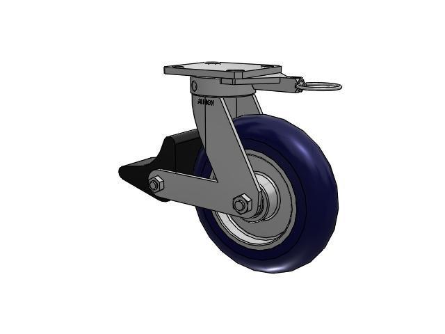 110 Series Kingpinless Top Plate Swivel Caster with 8 x 2 Blue Tread on Aluminum Core UA - Magnum Polyurethane (Aluminum Core) Wheel and Poly Lock Integrated Brake