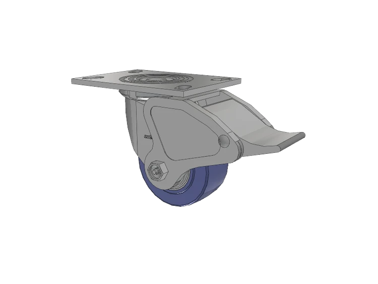 4 Series 2 Inch Wide Top Plate Swivel Caster with 4 x 2 HydroTech (Flat) Wheel and Total Lock Brake