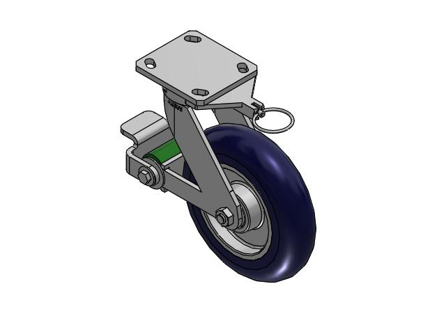 110 Series Kingpinless Top Plate Swivel Caster with 8 x 2 Blue Tread on Aluminum Core UA - Magnum Polyurethane (Aluminum Core) Wheel and Poly Cam Brake
