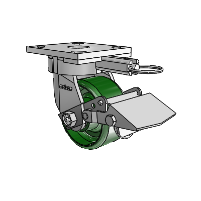 4 Series Kingpinless Casters Top Plate Swivel Caster with 4 x 2 Cast Iron wheel and Tread Lock Brake