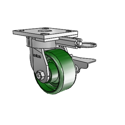 4 Series Kingpinless Casters Top Plate Swivel Caster with 4 x 2 Cast Iron wheel and Side Lock Brake