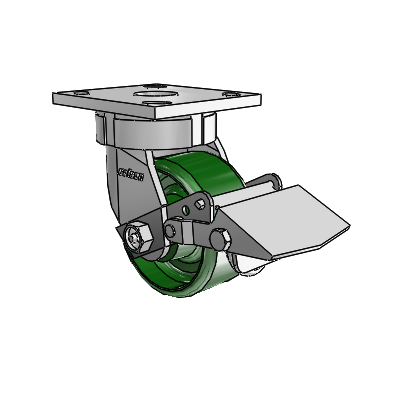 4 Series Kingpinless Casters Top Plate Swivel Caster with 4 x 2 Cast Iron wheel and Tread Lock Brake