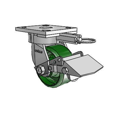 4 Series Kingpinless Casters Top Plate Swivel Caster with 4 x 2 Cast Iron wheel and Tread Lock Brake