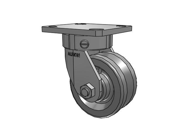 110 Series Kingpinless Top Plate Swivel Caster with 4 x 2 Silver Enamel Paint VG - Cast Iron V-Groove Wheel