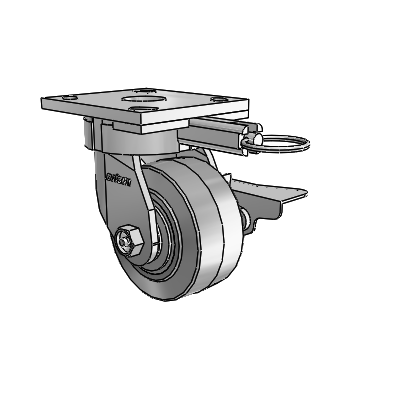 4 Series Kingpinless Casters Top Plate Swivel Caster with 4 x 2 Performa Rubber (Flat/Grey) wheel and Side Lock Brake