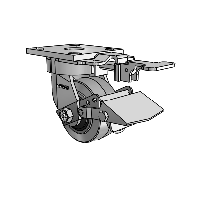 4 Series Kingpinless Casters Top Plate Swivel Caster with 4 x 2 Performa Rubber (Flat/Conductive) wheel and Tread Lock Brake