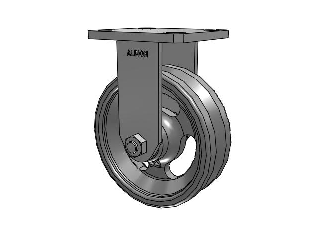 110 Series Kingpinless Top Plate Rigid Caster with 6 x 2 Silver Enamel Paint VG - Cast Iron V-Groove Wheel