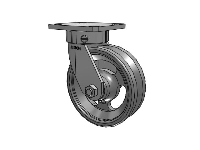 110 Series Kingpinless Top Plate Swivel Caster with 6 x 2 Silver Enamel Paint VG - Cast Iron V-Groove Wheel