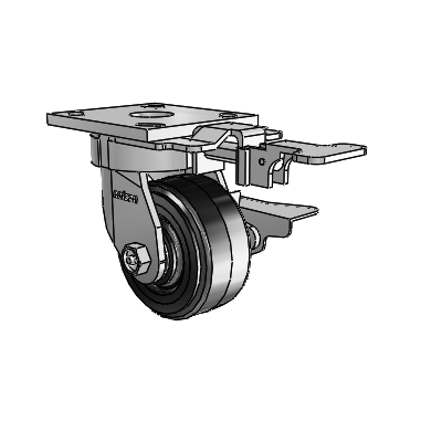 4 Series Kingpinless Casters Top Plate Swivel Caster with 4 x 2 MR - Moldon Rubber (Cast Iron Core) wheel and Side Lock Brake