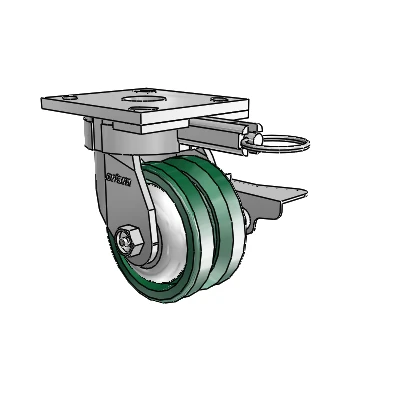 4 Series Kingpinless Casters Top Plate Swivel Caster with 4 x 2 V-Groove wheel and Side Lock Brake