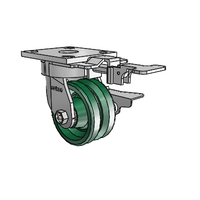 4 Series Kingpinless Casters Top Plate Swivel Caster with 4 x 2 V-Groove wheel and Side Lock Brake