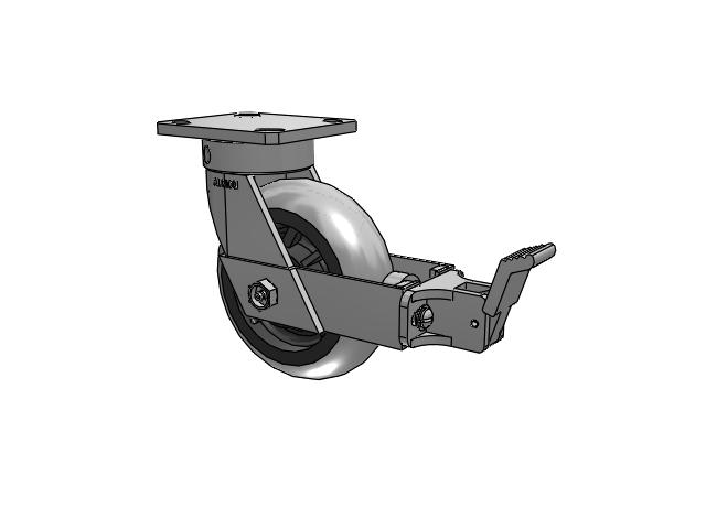 110 Series Kingpinless Top Plate Swivel Caster with 6 x 2 Grey Tread on Grey Core XP - X-treme Plus Solid Polyurethane Wheel and Face Brake
