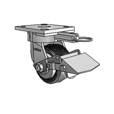 4 Series Kingpinless Casters Top Plate Swivel Caster with 4 x 2 Endura Solid Elastomer wheel and Tread Lock Brake