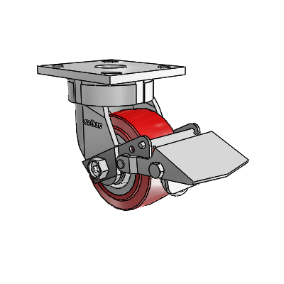 4 Series Kingpinless Casters Top Plate Swivel Caster with 4 x 2 Polyurethane HI-TECH wheel and Tread Lock Brake