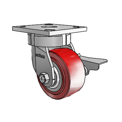 4 Series Kingpinless Casters Top Plate Swivel Caster with 4 x 2 Polyurethane HI-TECH wheel and Side Lock Brake