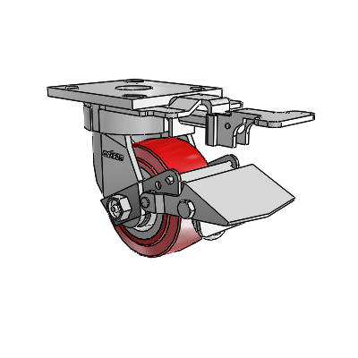 4 Series Kingpinless Casters Top Plate Swivel Caster with 4 x 2 Polyurethane HI-TECH wheel and Tread Lock Brake