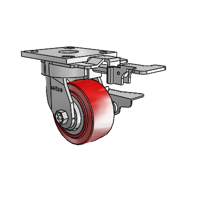 4 Series Kingpinless Casters Top Plate Swivel Caster with 4 x 2 Polyurethane HI-TECH wheel and Side Lock Brake