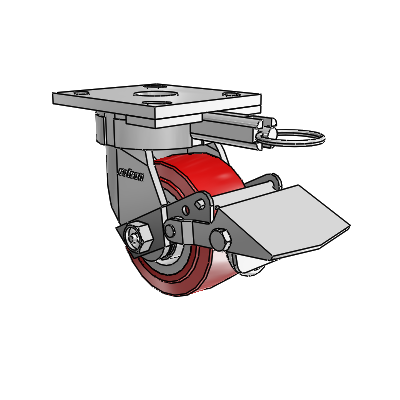 4 Series Kingpinless Casters Top Plate Swivel Caster with 4 x 2 Polyurethane HI-TECH wheel and Tread Lock Brake