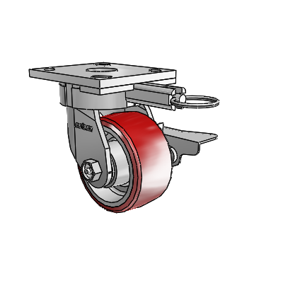 4 Series Kingpinless Casters Top Plate Swivel Caster with 4 x 2 Moldon Polyurethane (Aluminum Core) wheel and Side Lock Brake