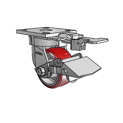 4 Series Kingpinless Casters Top Plate Swivel Caster with 4 x 2 Moldon Polyurethane (Aluminum Core) wheel and Tread Lock Brake