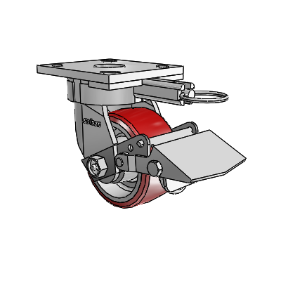 4 Series Kingpinless Casters Top Plate Swivel Caster with 4 x 2 Moldon Polyurethane (Aluminum Core) wheel and Tread Lock Brake