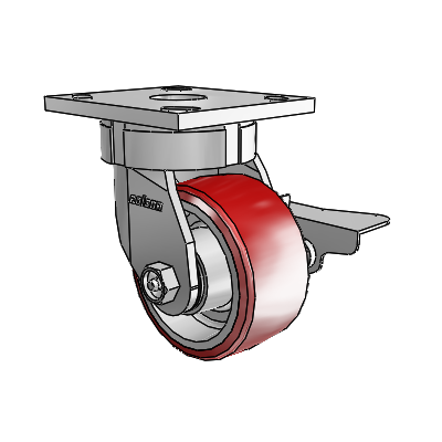 4 Series Kingpinless Casters Top Plate Swivel Caster with 4 x 2 Moldon Polyurethane (Aluminum Core) wheel and Side Lock Brake