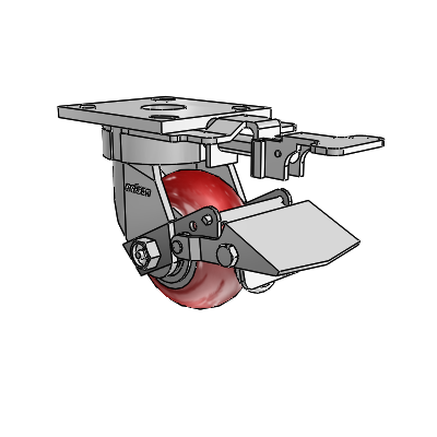 4 Series Kingpinless Casters Top Plate Swivel Caster with 4 x 2 CG Max Maroon wheel and Tread Lock Brake