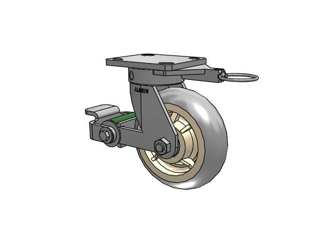 110 Series Kingpinless Top Plate Swivel Caster with 6 x 2 Grey Tread on Grey Core XR - X-tra Soft Rubber (Round) - Prevenz Antimicrobial Wheel and Poly Cam Brake