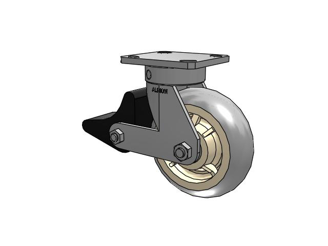 110 Series Kingpinless Top Plate Swivel Caster with 6 x 2 Grey Tread on Grey Core XR - X-tra Soft Rubber (Round) - Prevenz Antimicrobial Wheel and Poly Lock Integrated Brake