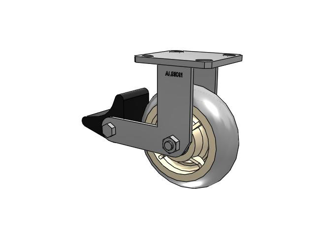 110 Series Kingpinless Top Plate Rigid Caster with 6 x 2 Grey Tread on Grey Core XR - X-tra Soft Rubber (Round) - Prevenz Antimicrobial Wheel and Poly Lock Integrated Brake