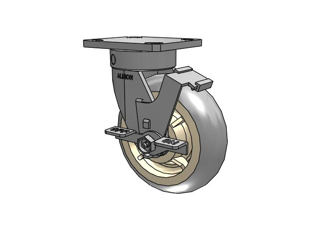 110 Series Kingpinless Top Plate Swivel Caster with 6 x 2 Grey Tread on Grey Core XR - X-tra Soft Rubber (Round) - Prevenz Antimicrobial Wheel and Face Brake