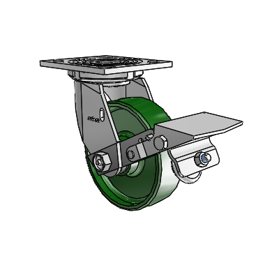 4 Series 1 1/2" Casters Top Plate Swivel Zinc with 5 x 1.5 Cast Iron Wheel and Tread Lock Brake
