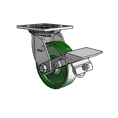 4 Series 1 1/2" Casters Top Plate Swivel Zinc with 5 x 1.5 Cast Iron Wheel and Tread Lock Brake