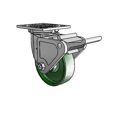 4 Series 1 1/2" Casters Top Plate Swivel Zinc with 5 x 1.5 Cast Iron Wheel and Tech Lock Brake