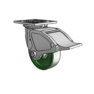4 Series 1 1/2" Casters Top Plate Swivel Zinc with 5 x 1.5 Cast Iron Wheel and Total Lock Brake