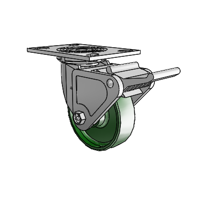 4 Series 1 1/2" Casters Top Plate Swivel Zinc with 5 x 1.5 Cast Iron Wheel and Tech Lock Brake