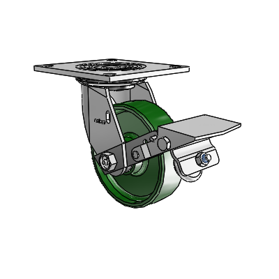 4 Series 1 1/2" Casters Top Plate Swivel Zinc with 5 x 1.5 Cast Iron Wheel and Tread Lock Brake