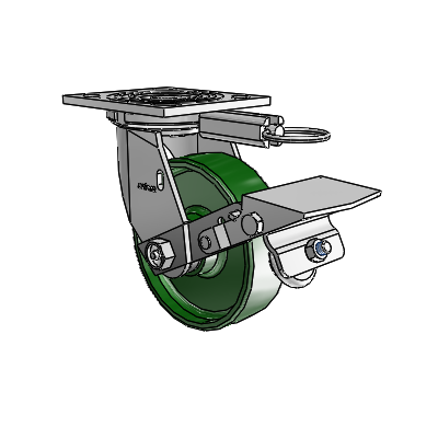 4 Series 1 1/2" Casters Top Plate Swivel Zinc with 5 x 1.5 Cast Iron Wheel and Tread Lock Brake