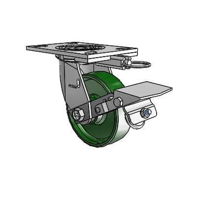 4 Series 1 1/2" Casters Top Plate Swivel Zinc with 5 x 1.5 Cast Iron Wheel and Tread Lock Brake