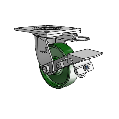 4 Series 1 1/2" Casters Top Plate Swivel Zinc with 5 x 1.5 Cast Iron Wheel and Tread Lock Brake